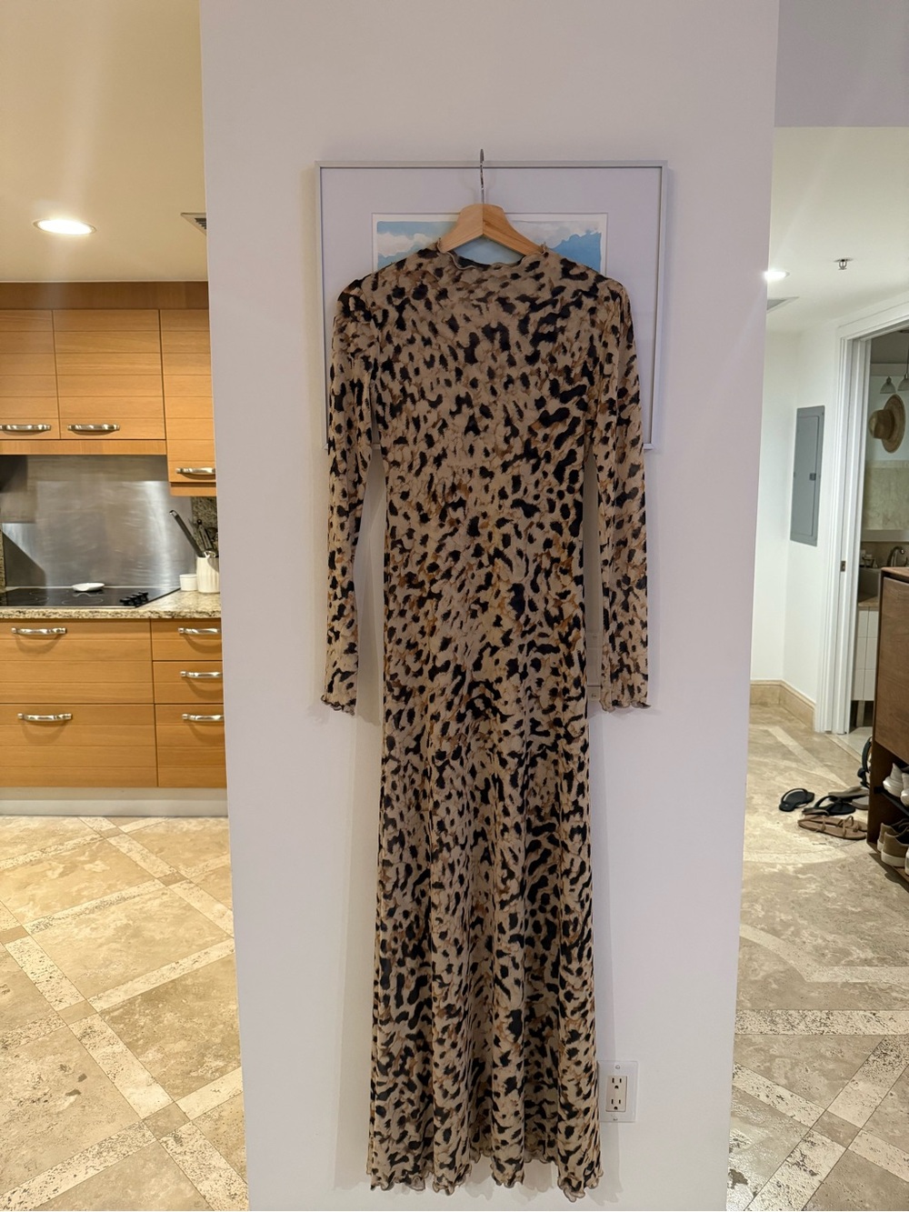 RESA Beige and Black Leopard Print Long-Sleeve Maxi Dress - Picture 2 of 3